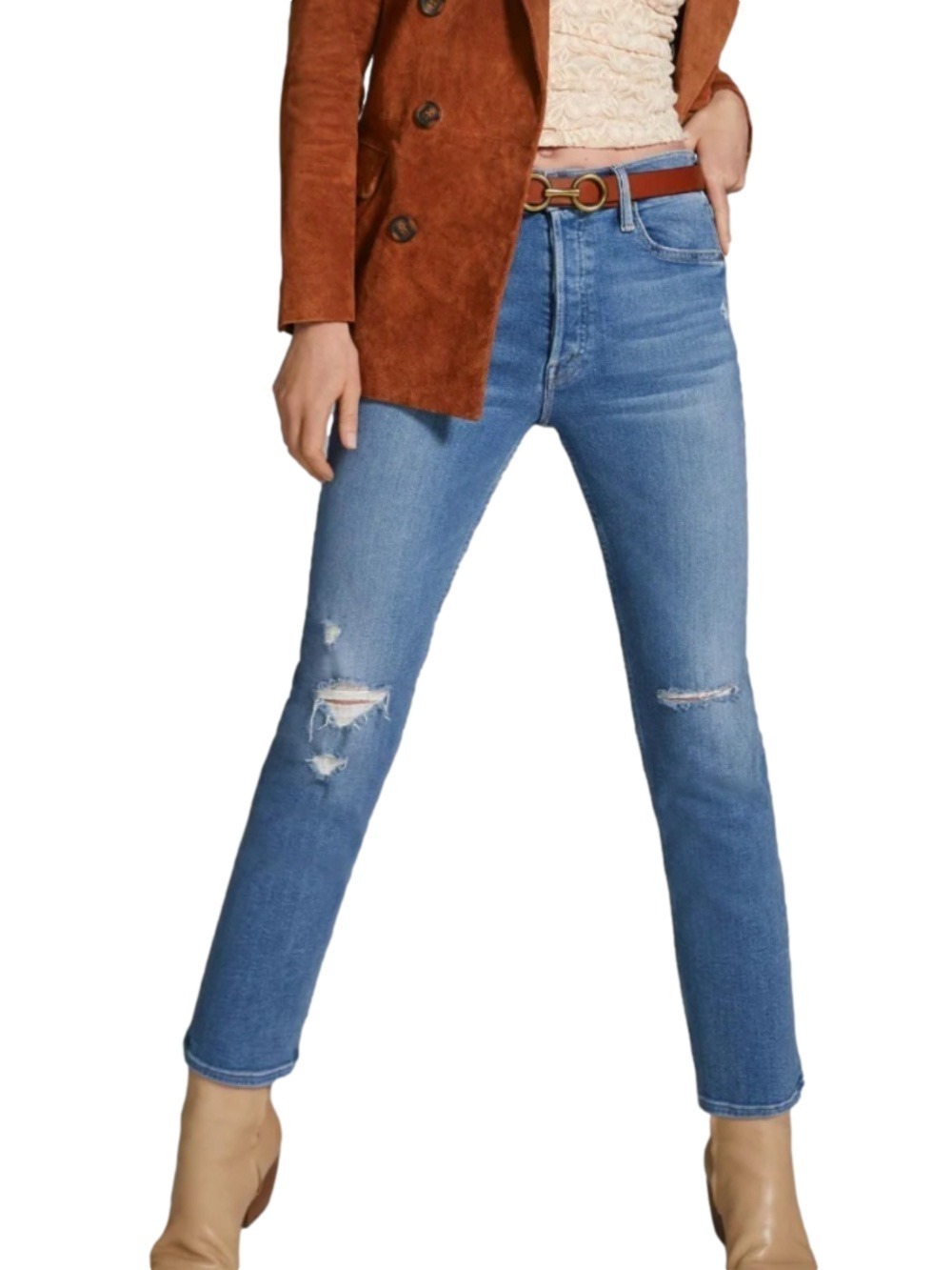 Mother The Tomcat distressed slim straight crop jeans in play like a pirate 27